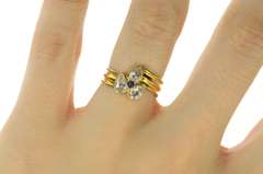 18K Yellow Gold Pear Cluster Sapphire Accent Floral CZ Bypass Ring