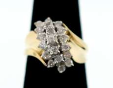 Triple Row Diamond Cluster Ring with 10k Gold