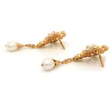 Charming 18kt Pearl and Diamond Vinateg Inspired Dangle Earrings