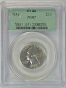 Fabulous 1942 Proof Washington 25c. PCGS PR67 Old Green Label
