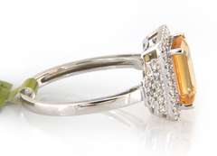 Wonderful White Gold Emerald Cut Citrine and Diamond Ring