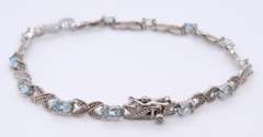 Sterling Silver Aquamarine and CZ Tennis Bracelet