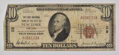 1929 $10 New York, NY United States National Currency - 29