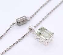 Sterling Silver Emerald Cut Gemstone Pendant on Chain