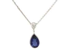 Attractive White Gold Iolite and Pear Diamond Pendant on Chain
