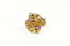 14K Yellow Gold Elaborate Chinese Dragon Ruby Men's Ring