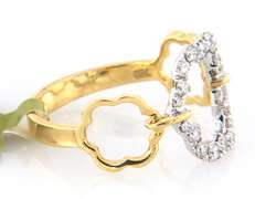 Pleasing Two Tone Gold Diamond open Wavy Flower Style Ring