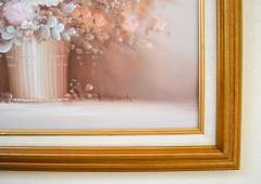 Beautiful Still Life With Pink Roses in Vase, Signed Original Oil Painting on Canvas