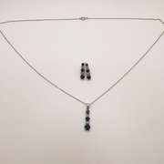 10kt Gold, Blue Sapphire, & Diamond Necklace & Earrings Set