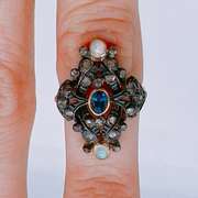 Vintage 18kt Gold, Blue Sapphire, & Opal Cocktail Ring