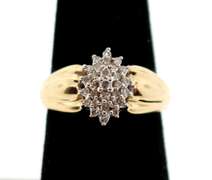 Classy Cushioned 10k Gold Cluster Diamond Ring