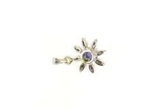 14K White Gold Retro Syn. Star Sapphire Diamond Flower Halo Pendant