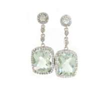 Majestic White Gold Prasiolite and Diamond Dangle Earrings