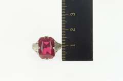 10K White Gold Art Deco Syn. Ruby Filigree Statement Ring