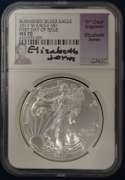 2017-W Burnished Silver Eagle First Day Of Issue Signed By 11th Chief Engraver Elizabeth Jones NGC MS70