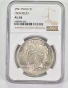 AU58 1921 Peace Silver Dollar - High Relief - Graded NGC