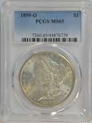 Spectacular GEM+ BU 1899-O Morgan Silver Dollar. PCGS MS65