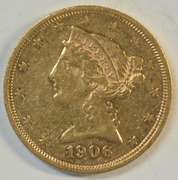 Flashy semi-Prooflike 1906-S US $5 Liberty Gold Piece