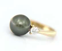 Dreamy Yellow Gold Cultured Black Tahitian Pearl and Diamond Ring