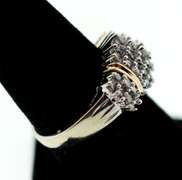 Shiny 10k White and Yellow Gold Diamond Cluster Ring