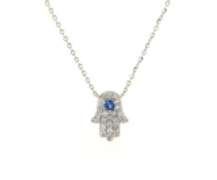 Stunning White Gold Diamond and Sapphire Hamsa Pendant on Chain