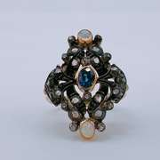 Vintage 18kt Gold, Blue Sapphire, & Opal Cocktail Ring