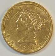Lovely 1886-S US $5 Liberty Gold Piece. Flashy.