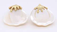Fabulous Yellow Gold Mop Carved Petal Earrings