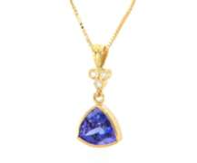Attractive Yellow Gold Trillion Cuut Tanzanite and Diamond Pendant on Chain