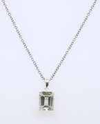 Sterling Silver Emerald Cut Gemstone Pendant on Chain