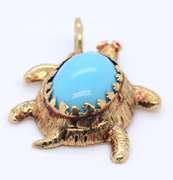 Stunning Yellow Gold Turqoise Turtle Charm Pendant