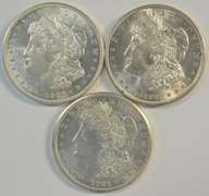 Flashy BU 1921 P-D-S Morgan Silver Dollars. Nice