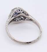 Antique Platinum Synthetic and Natural Sapphire Engraved Ring