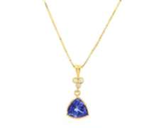 Attractive Yellow Gold Trillion Cuut Tanzanite and Diamond Pendant on Chain