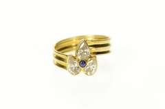 18K Yellow Gold Pear Cluster Sapphire Accent Floral CZ Bypass Ring