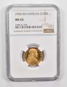 MS65 1954 XVI Vatican Gold 100 Lire - Graded NGC