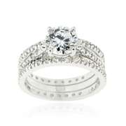Sterling Silver Round CZ Engagement & Bridal Wedding Ring Set