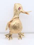 Strong Yellow Gold Ruby Duck Brooch