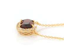 Handsome Yellow Gold Garnet and Baguette and Round Diamond Frame Pendant on Chain