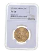 MS63 1918 Mexico 20 Pesos Gold - Graded NGC