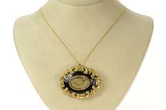 Gold Filled Victorian Mourning Jewelry Hair Ornate Enamel Pendant/Pin