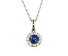 Charming White Gold Blue Sapphire and Diamond Pendant on Chain