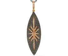 Yellow Gold and Sterling Silver Elongated Diamond Straburst Pendant