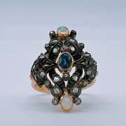 Vintage 18kt Gold, Blue Sapphire, & Opal Cocktail Ring