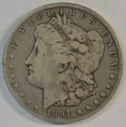 Key date 1891-CC Morgan Silver Dollar. Nice circ