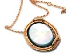 Fabulous 18kt oval Checkerboard Blue Topaz Mop and Diamond Frame Pendant on Chain