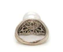 Traditional White Gold South Sea Pearl and Pave Diamond Ring