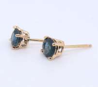 Stunning Yellow Gold Blueish Green Sapphire Stud Earrings