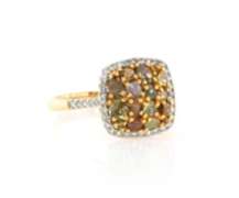 Dreamy Yellow Gold Multi Colored Diamond Cluster Ring