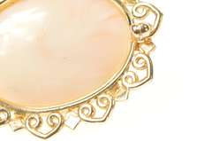 14K Yellow Gold Carved Coral Cherry Blossom Statement Pin/Brooch